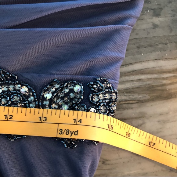 Cachet Slate Blue Chiffon Goddess Gown Beaded Waist and Straps 12 - Picture 9 of 11